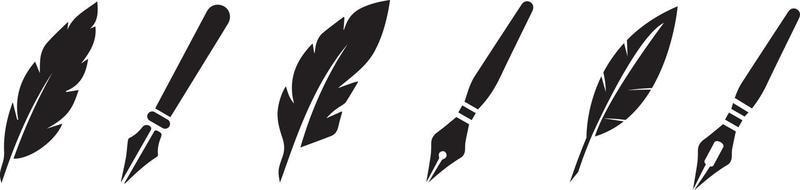 reeks fontein pen icoon, logo. veer schacht pen logo. fontein pen gemakkelijk silhouet. vector