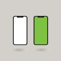 mockup slim telefoon wit en groen scherm voorkant visie Aan de wit achtergrond vector