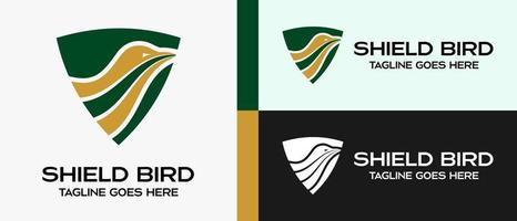 vogel hoofd logo ontwerp sjabloon in schild. vector creatief logo illustratie