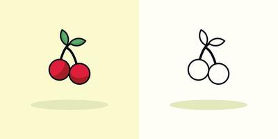 kers tekenfilm kleur bladzijde illustratie vector fruit