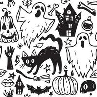 monochroom naadloos patroon van verschrikking halloween hand- getrokken tekening elementen. vector