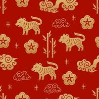 chinese traditionele dierenriemtekens tijger naadloos patroon. oosters ornament vector