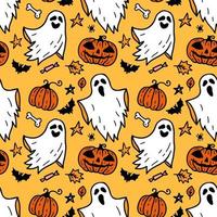 kleding geest met pompoen naadloos patroon. verschrikking halloween tekening achtergrond vector