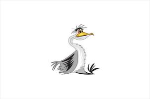 grappig dalmatiër pelikaan mascotte zittend tekenfilm vector