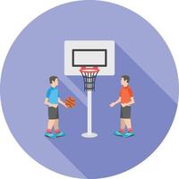 kinderen spelen basketbal vlak lang schaduw icoon vector