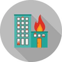 brandend gebouw vlak lang schaduw icoon vector