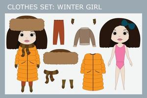 een set kleding voor een klein mooi meisje voor de winter vector