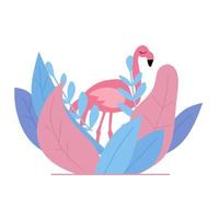 vector roze flamingo met bladeren illustraties Aan wit achtergrond