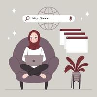 moslim vrouw surfing internet illustratie vector vlak concept