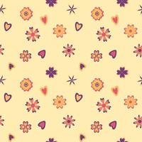 naadloos patroon met abstract bloemen, harten in een warm oranje Purper palet Aan beige achtergrond. vector