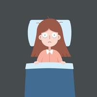 Dames Aan de bed kan niet slaap. slapeloosheid en slapeloosheid. vector illustratie.
