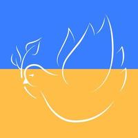 duif van vrede Aan blauw en geel achtergrond. vliegend vogel Holding olijf- blad. bidden voor Oekraïne. vrede symbool. Nee oorlog concept. steun. vlag van Oekraïne. lijn kunst. vector vlak illustratie