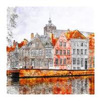 brugge belgië aquarel schets hand getekende illustratie vector