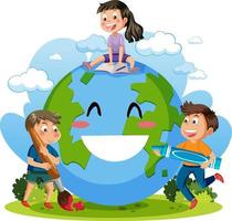 smile earth globe met stripfiguur vector