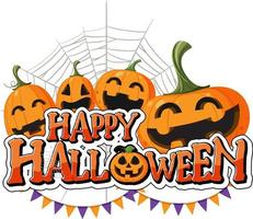 halloween pompoen met gelukkig halloween logo vector