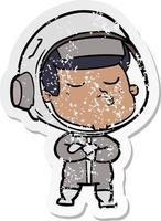 noodlijdende sticker van een cartoon zelfverzekerde astronaut vector