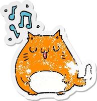 verontruste sticker van een cartoonkat die zingt vector
