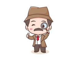 schattig detective tekenfilm mascotte karakter. chibi illustratie vector kunst. beroep icoon concept geïsoleerd. vlak logo tekenfilm stijl