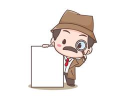 schattig detective tekenfilm mascotte karakter. chibi illustratie vector kunst. beroep icoon concept geïsoleerd. vlak logo tekenfilm stijl