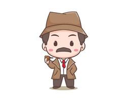 schattig detective tekenfilm mascotte karakter. chibi illustratie vector kunst. beroep icoon concept geïsoleerd. vlak logo tekenfilm stijl