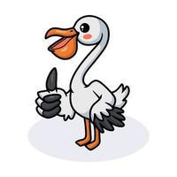 schattig pelikaan vogel tekenfilm geven duim omhoog vector