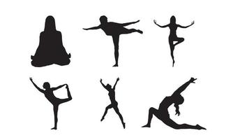 een collage van silhouetten beeltenis een vrouw yoga instructeur demonstreren reeks vector silhouetten van eenvoudig yoga poses