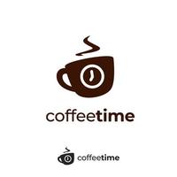 koffie cafe tijd logo met heet kop mok en klok icoon symbool vector