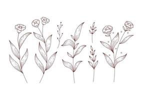 rustiek bruin bloem en geïsoleerd bloemen bladeren clip art vector illustratie reeks