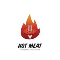 heet vlees rooster steak logo met brand vlam illustratie symbool vector
