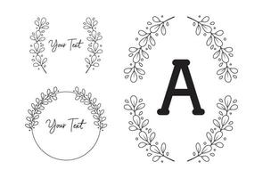 blad bloem gebladerte krans laurier vector kader grens monogram in zwart wit schets stijl