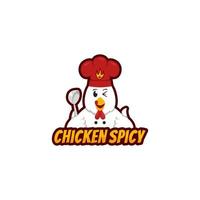 kip pittig logo mascotte met grappig kip karakter Holding pollepel en draagt chef hoed in tekenfilm stijl vector