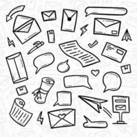 tekening hand- tekening van envelop, mail, pakket, papier vlak en brief illustratie voorwerp pictogrammen vector