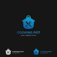 blauw Koken pot logo voor keuken restaurant met eigengemaakt voedsel recept vector icoon symbool