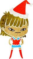 retro cartoon van een vrouw die een kerstmuts draagt vector