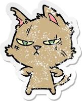 noodlijdende sticker van een stoere cartoonkat vector