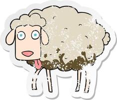 retro verontrust sticker van een tekenfilm modderig schapen vector