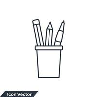 pen houder icoon logo vector illustratie. schrijfbehoeften pen kop symbool sjabloon voor grafisch en web ontwerp verzameling