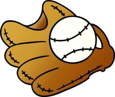 gradiënt cartoon doodle van een honkbal en handschoen vector