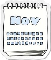 sticker van een tekenfilm kalender tonen maand van november vector