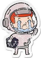 verontruste sticker van een cartoon huilende astronaut vector