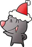 lachende beer gradiënt cartoon van een dragende kerstmuts vector