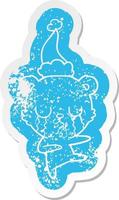 huilende ijsbeer cartoon noodlijdende sticker van een dragende kerstmuts vector