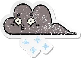 verontruste sticker van een schattige cartoon storm sneeuwwolk vector