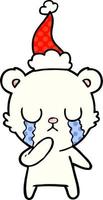 huilende ijsbeer stripboekstijl illustratie van een dragende kerstmuts vector