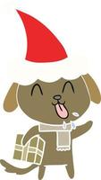 schattig vlak kleur illustratie van een hond met Kerstmis Cadeau vervelend de kerstman hoed vector
