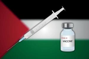 injectiespuit en vaccin flacon Aan vervagen achtergrond met Palestina vlag vector