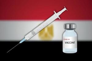 injectiespuit en vaccin flacon Aan vervagen achtergrond met Egypte vlag vector