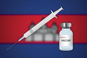 injectiespuit en vaccin flacon Aan vervagen achtergrond met Cambodja vlag vector