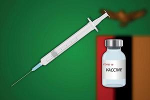 injectiespuit en vaccin flacon Aan vervagen achtergrond met Zambia vlag, vector