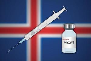 injectiespuit en vaccin flacon Aan vervagen achtergrond met IJsland vlag, vector